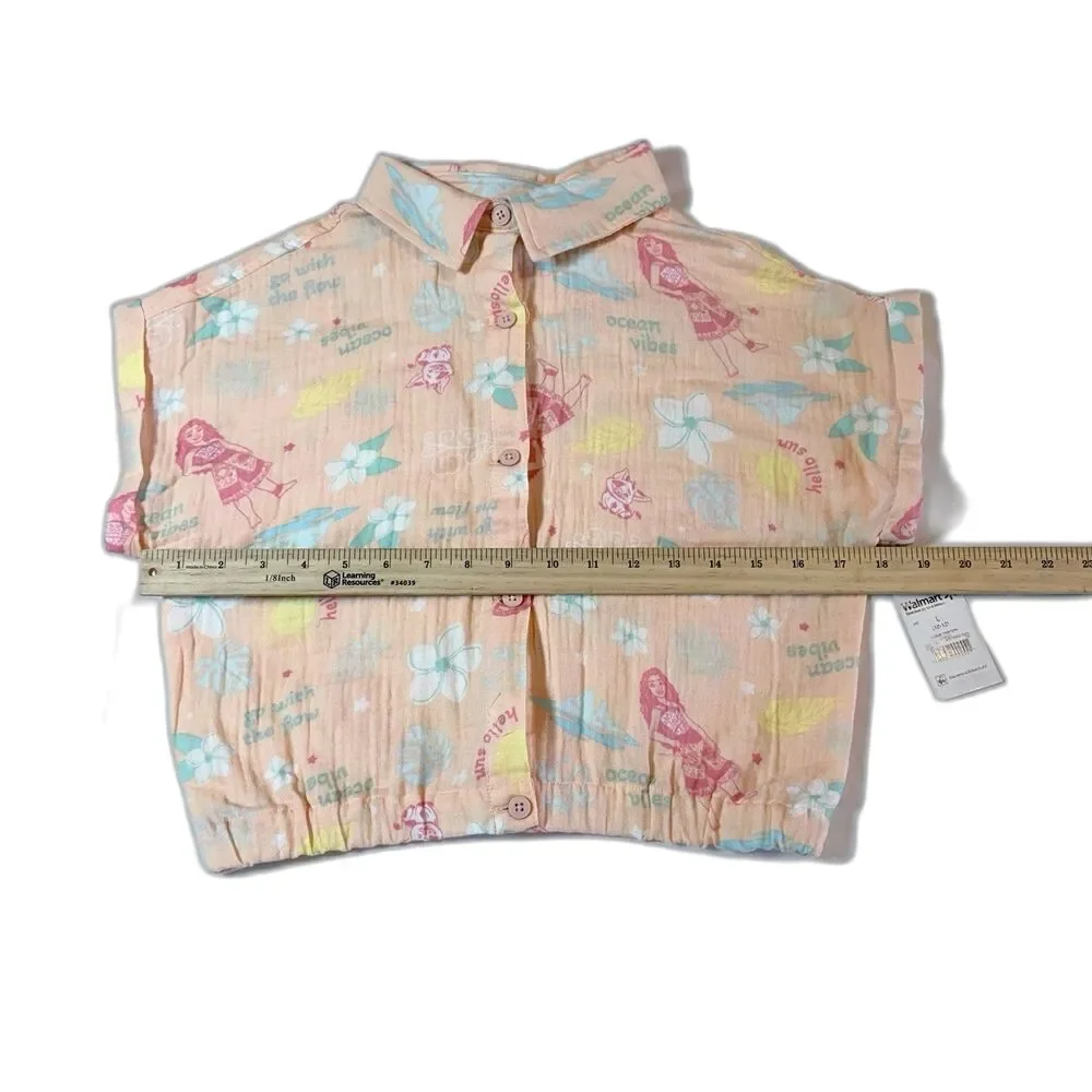 Disney Moana Girls Crop Top Blouse Ocean Vibes Button Down Size L 10-12 NWT